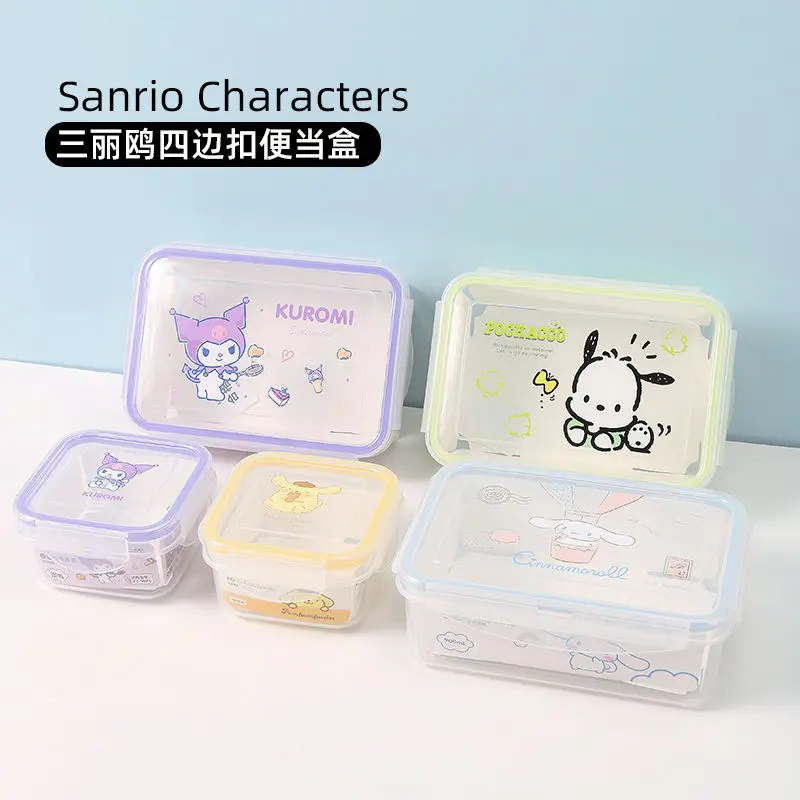 Sanrio Hellomkitty four-sided buckle plastic lunch box sealed lunch box Cinnamoroll cute crisper box sanrio accessories
