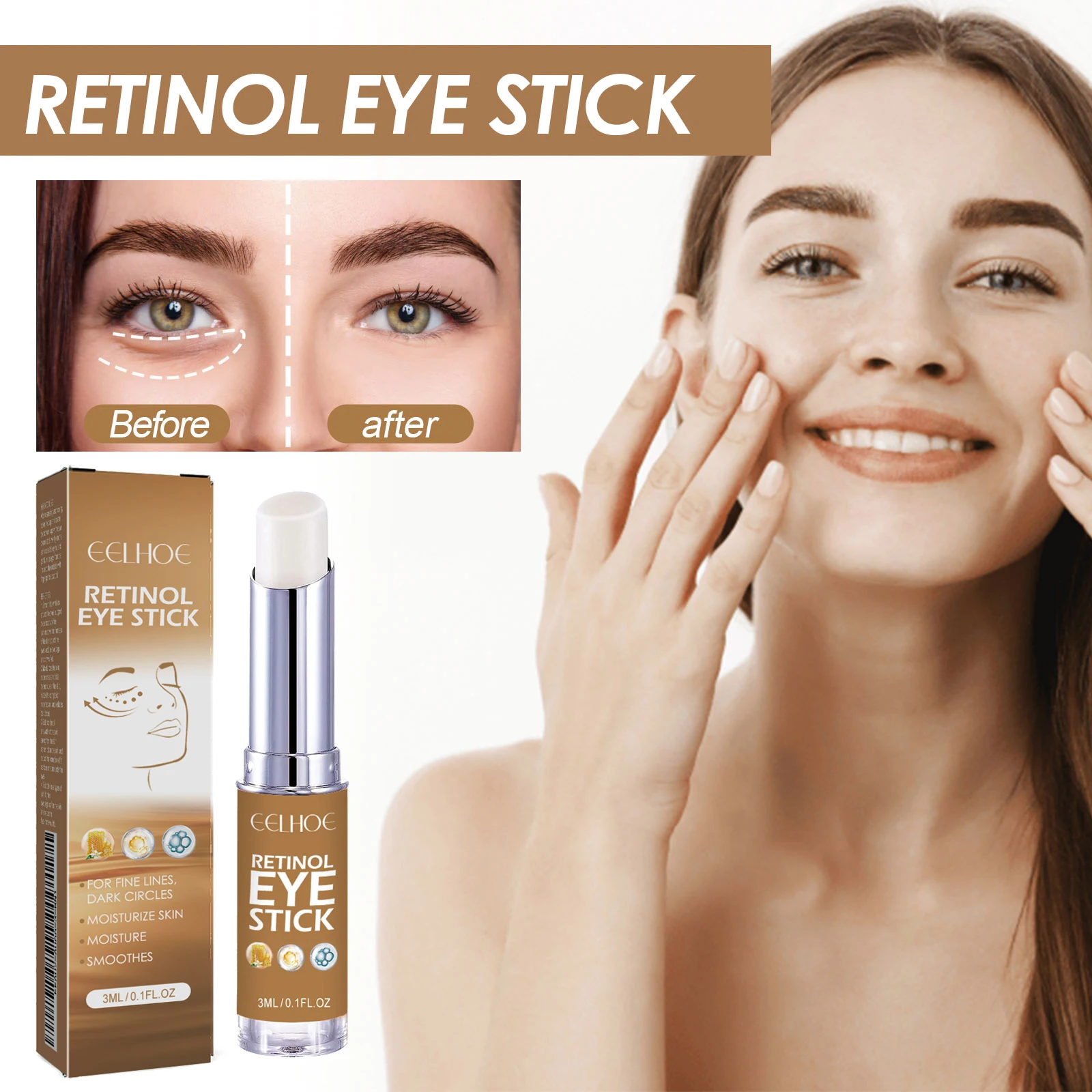 EELHOE Retinol Eye Cream Stick Anti-Wrinkle Dark Circles Remover Eye Bags Removal Moisturizing Against Puffiness Eye Cream 3ml