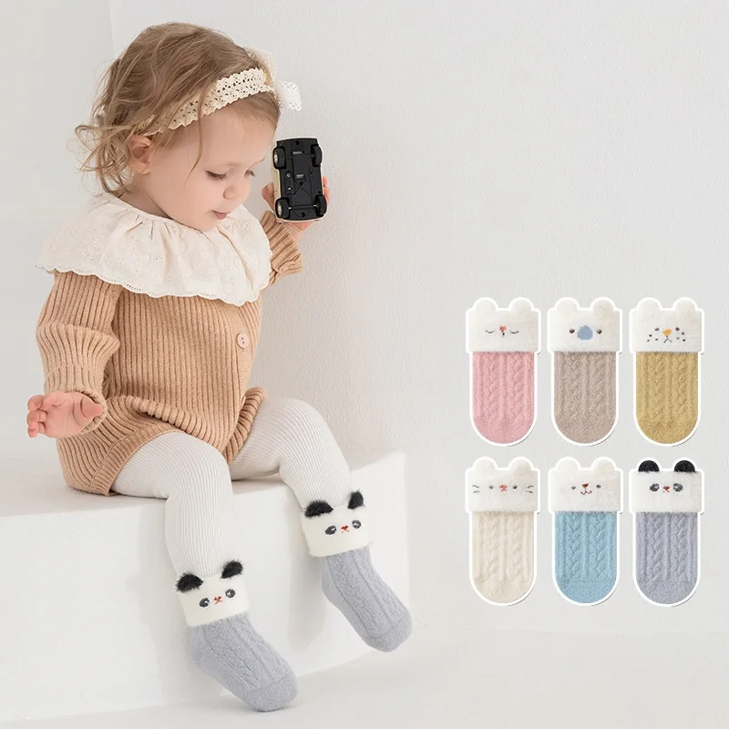 0-5Years Baby Warm Socks Autumn Winter Fleece Thickened Mink Socks For Boys Girls Lovely 3D Cartoon Newborn Soft Boneless Socks