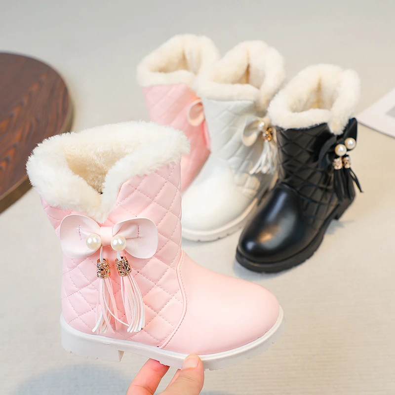 *Fashionable and Popular Elegant Comfortable and Beautiful Girls' Boots New Winter Round-toe Thick-soled Casual Princess Boots