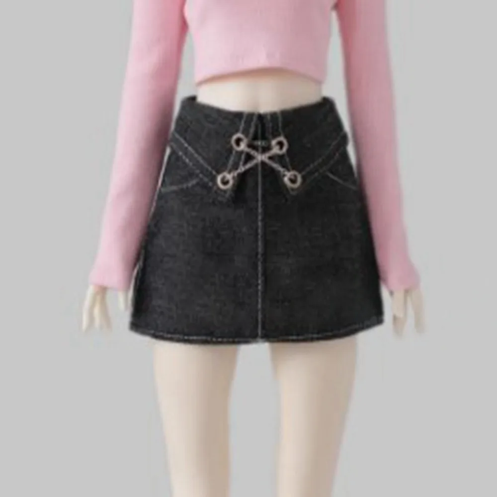 Moda fora do ombro camiseta bonito com corrente saia jeans mini acessórios diy saia de princesa roupas para 1/6 bjd 30cm bonecas