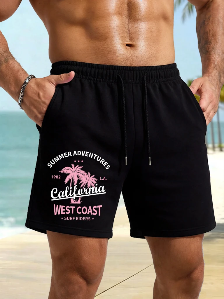 

Summer Adventures California West Coast Printing Male Casual Gym Shorts Loose Beach Swimming Trunks Drawstring Sport Clothing
