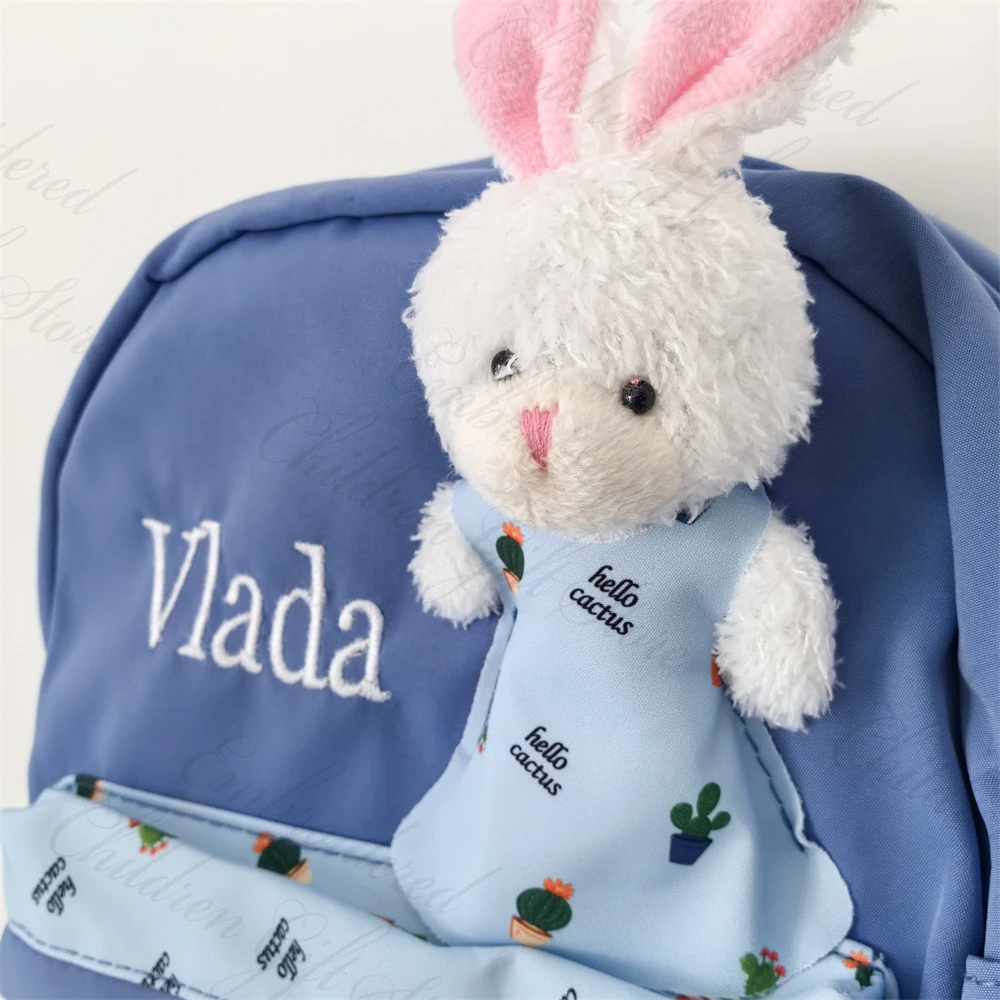 Mochila pequeña con nombre personalizado para niños, morral escolar con dibujos animados de conejo, juguete para niños