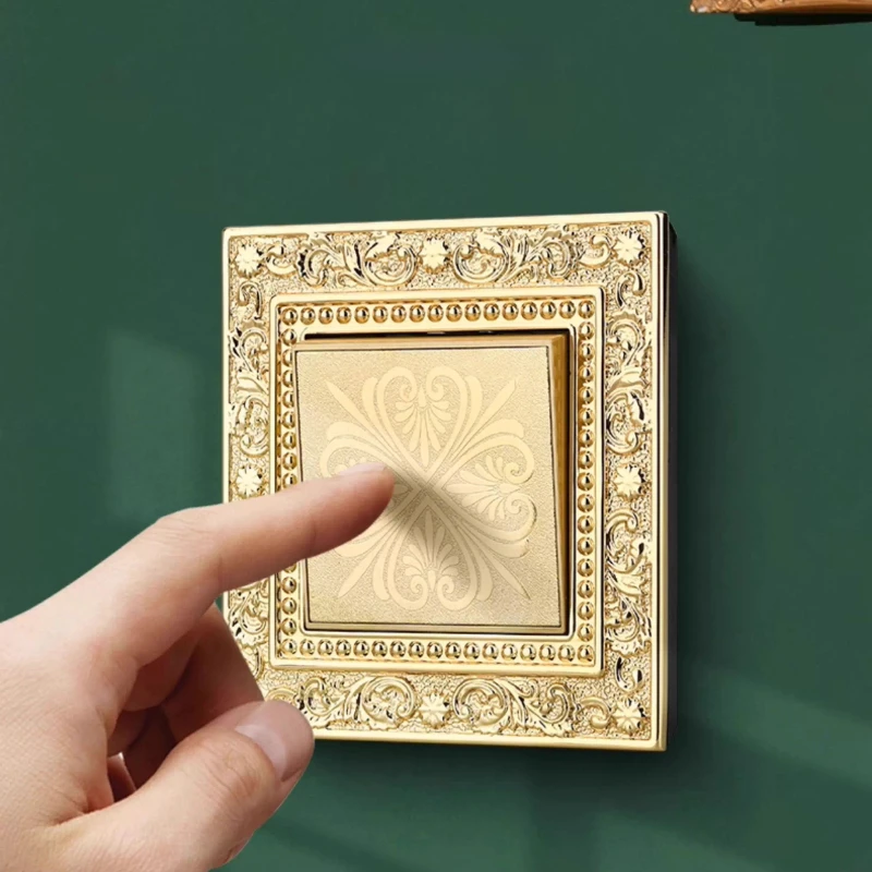 

Розетка-выключатель золотого барокко, европейская винтажная латунная розетка 86-типа, настенная пластина с цветочным принтом, роскошный классический кулисный выключатель света