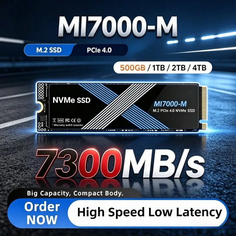 MI7000-M M.2 SSD Hard Disk, 500GB 1TB 2TB 4TB, 7300MB/s NVMe M2 SSD, PCIe 4.0 Internal Solid State Drive, For Laptop Desktop PC.