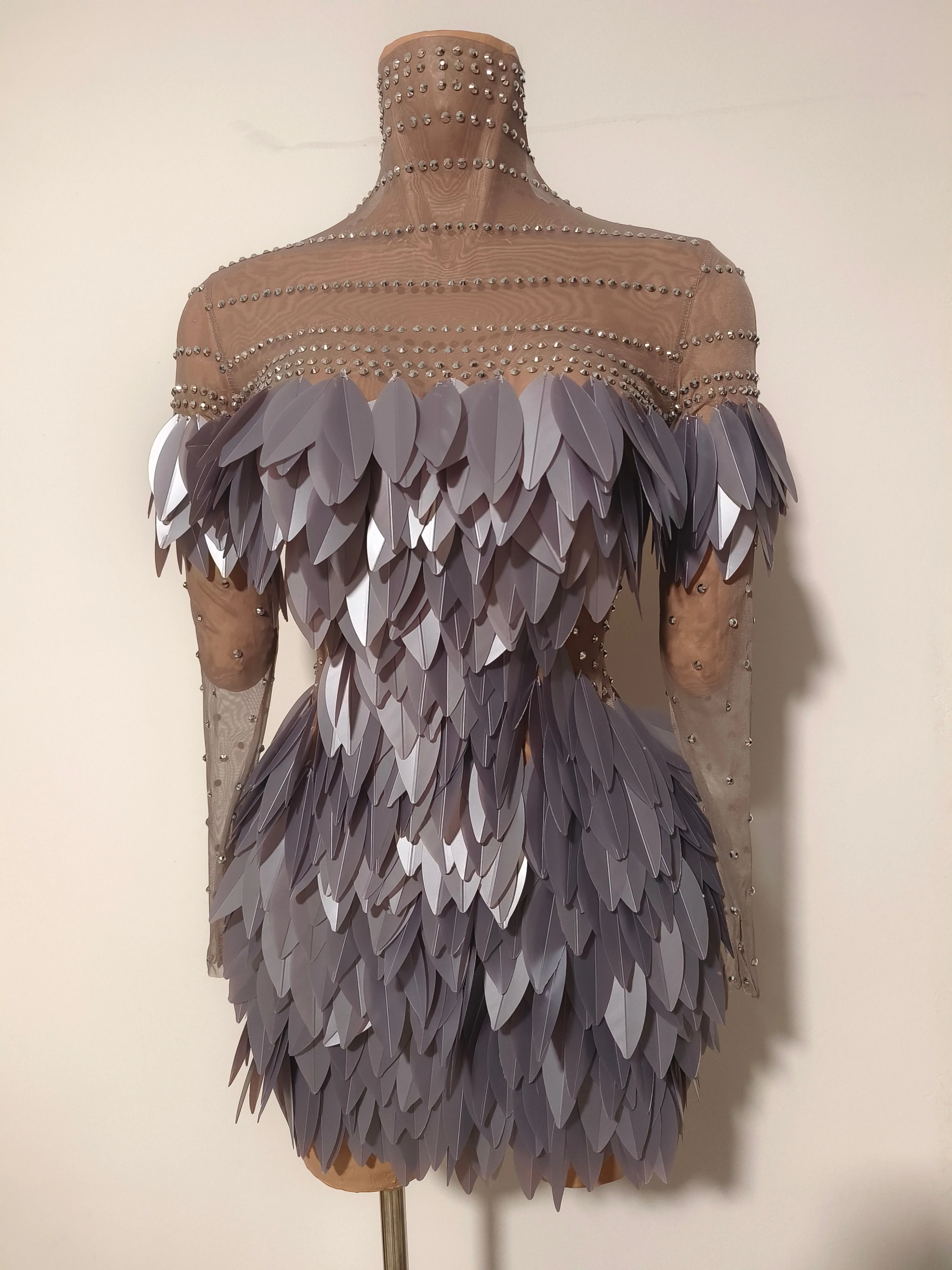 فستان سهرة فاخر برقبة عالية وحزام شفاف من حجر الراين Adorne ثلاثي الأبعاد باللون الفضي والرمادي للاحتفال بعيد الميلاد #4