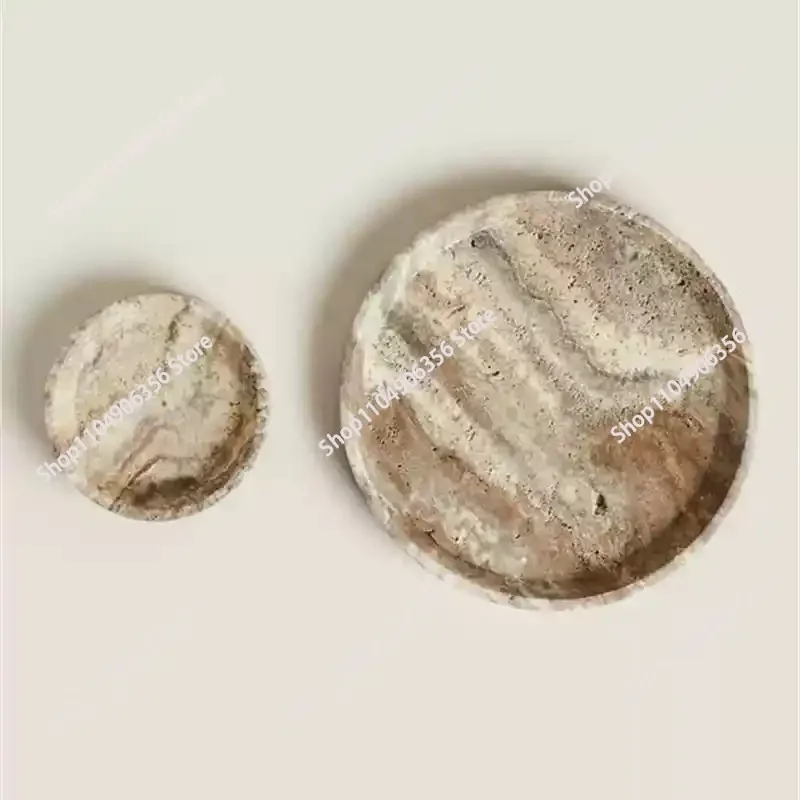for Natural Silver Limestone Cave Stone Grey Travertine Tray Round Marble Stone Pallet Catchall Storage