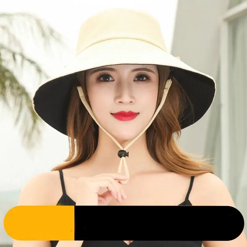 Fisherman Hat Women\'s Summer Face Cover, Sunscreen, Large Brim Sunshade Hat, Internet Celebrity Double-Sided And Versatile