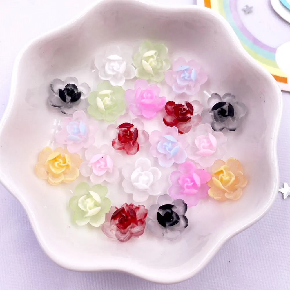 40Pcs 12mm Resin Colorful Luminous Noctilucent Mini Lotus Flatback Flower Rhinestone Figurine Scrapbook DIY Nail Art Decor Craft