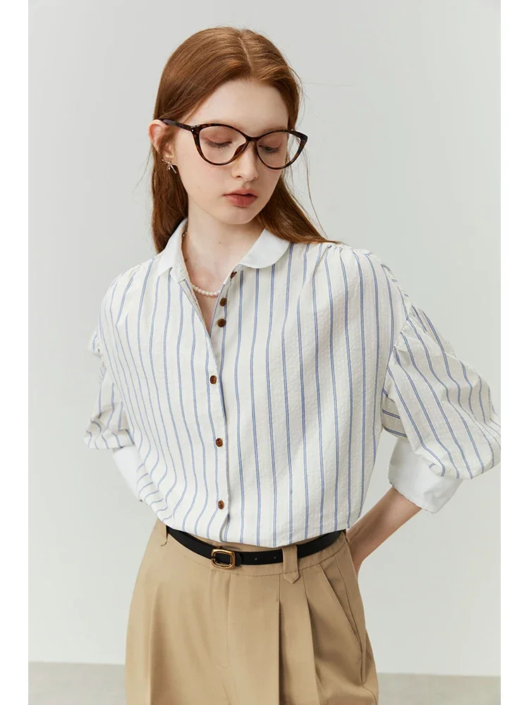 

FSLE French Niche Color Button Decoration Long-sleeved Shirt for Women Commuting Simple Style Shirt for Female Autumn Chic