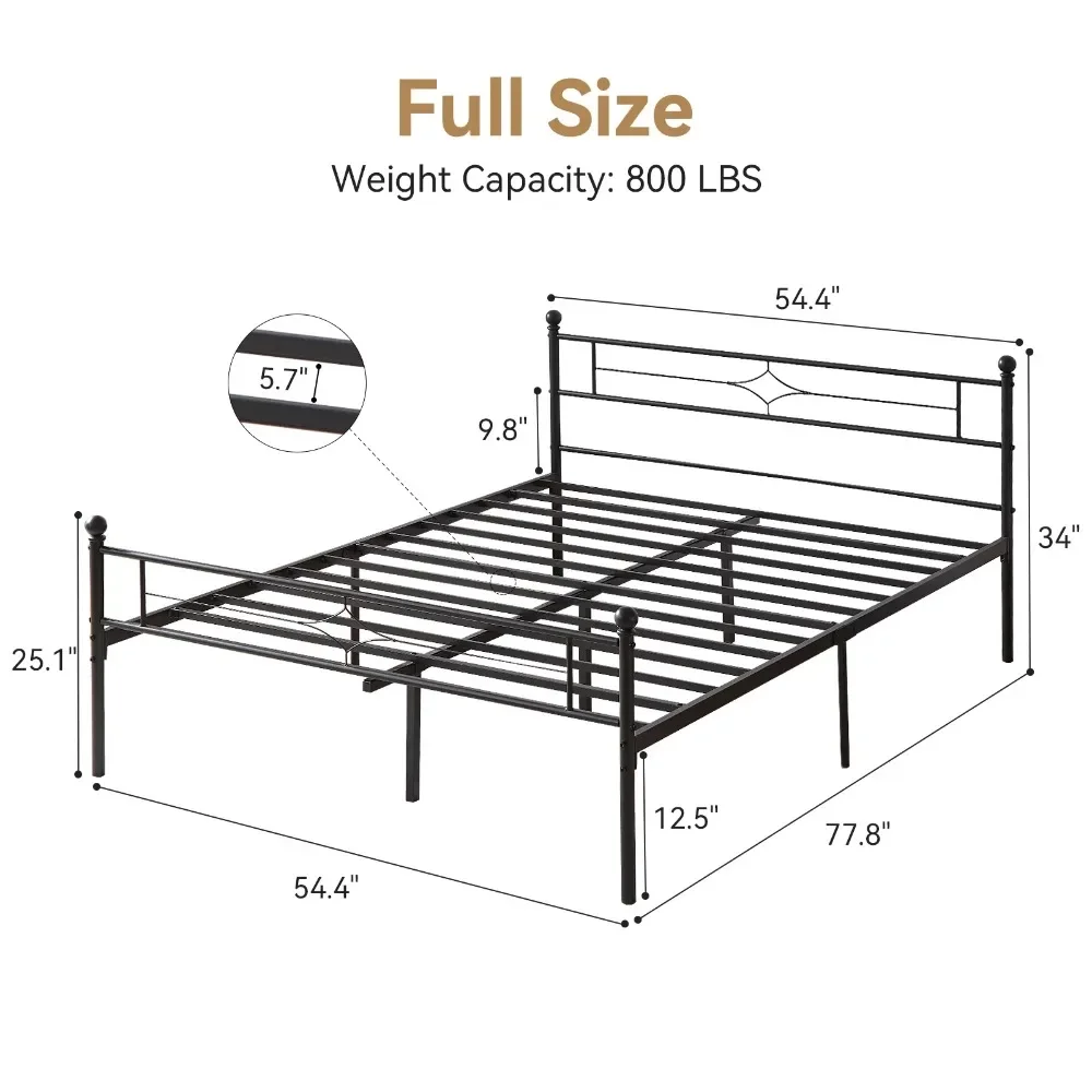 Full Size Beds Frame, Metal Beds Frame Full with 12'' Under Bed Storage, Metal Platform Bed with Headboard & Footboardd