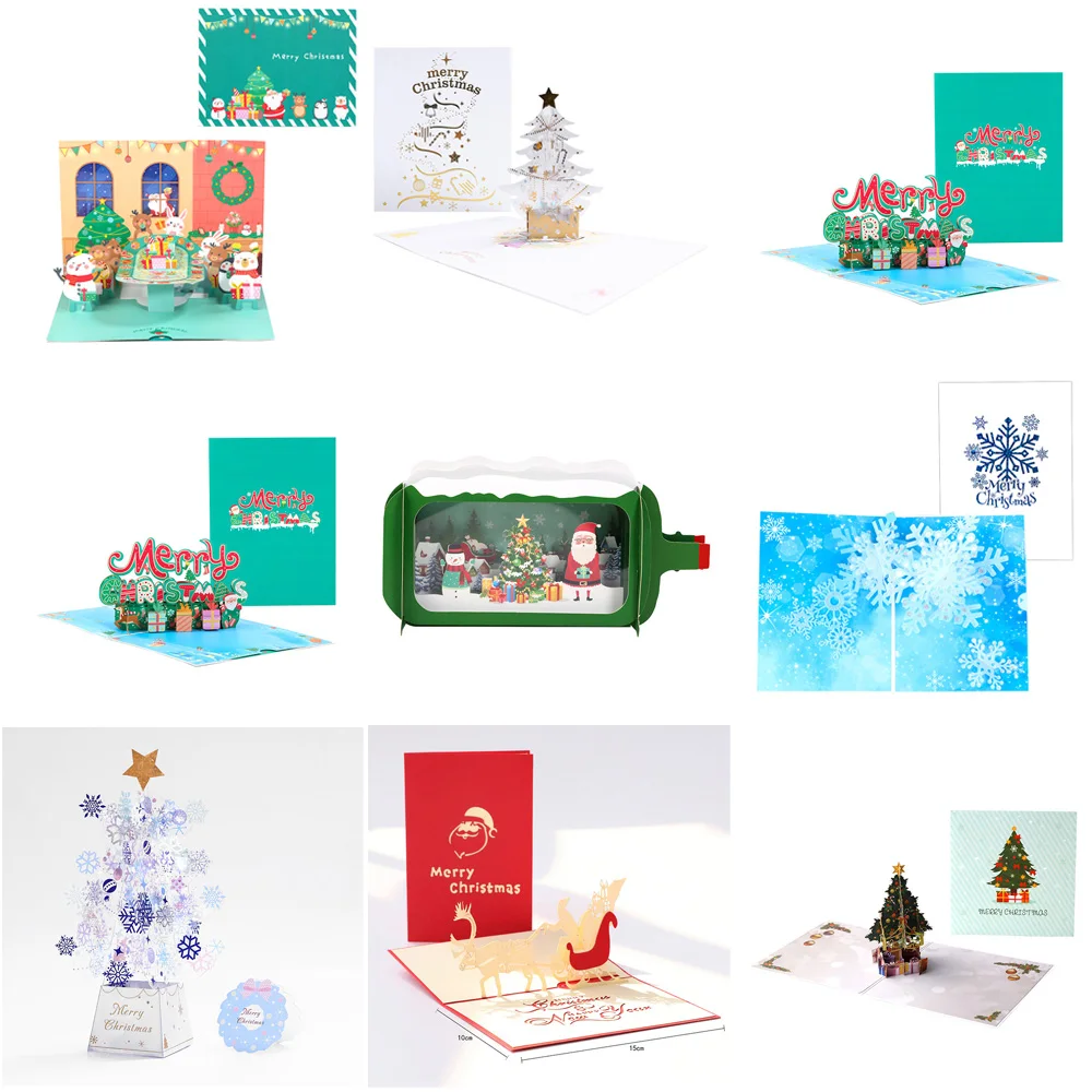 3D Pop-up Christmas Card Set,Shining Cards With Various Designs-Christmas Tree,Santa Claus,Reindeer,Snowflakes,Snowman,And More