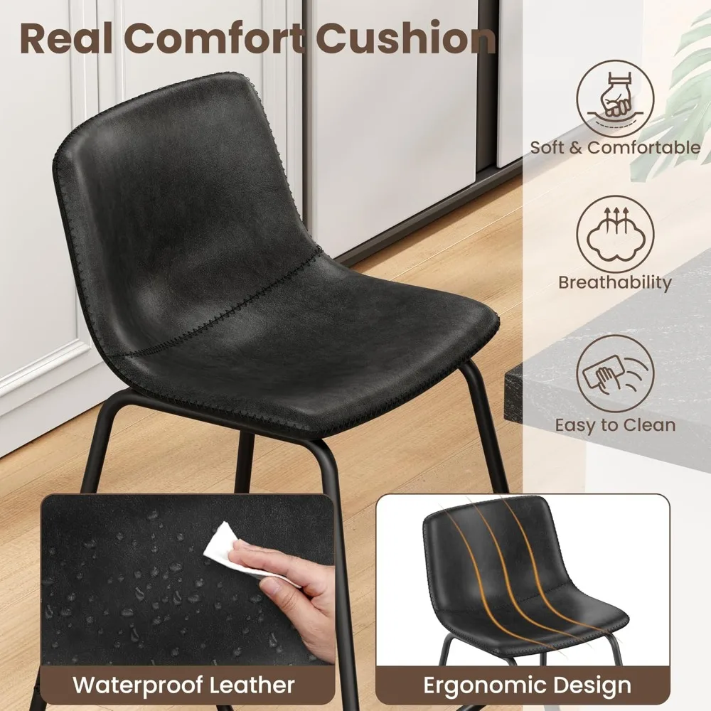 مجموعة مقاعد بار مكونة من 2، مقاعد بارتفاع من الجلد الصناعي، مقاعد للبار حديثة مقاس 26 بوصة بأرجل معدنية ومسند للقدمين، عد حضري بدون ذراع #5