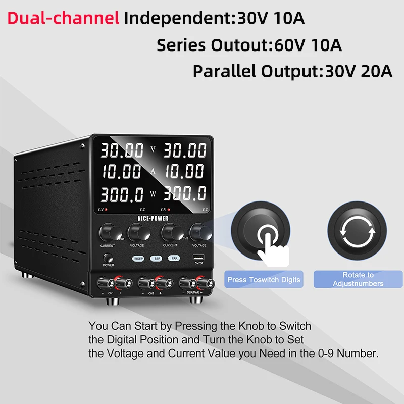 Imagem -04 - Digital Dual-channel Variável dc Alimentação Série Regulador de Tensão Funções Paralelas Reparação Laptop 30v 10a 60v 5a Mais Recente