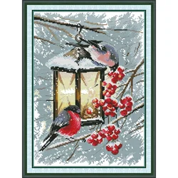 Joy Sunday Pre-printed Cross Stitch Kit Easy Pattern Aida Stamped Fabric Embroidery Set-Bird on A Horse Lamp 2