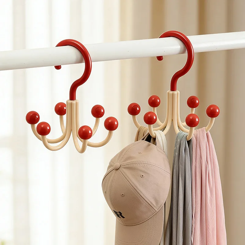 Dopamine hook multifunctional rotatable no-drill scarf hat bag six-claw hook round scarf rack
