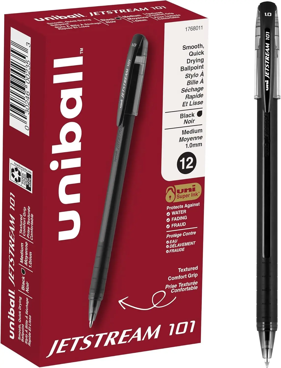 

Smooth Writing Ballpoint Pens, Medium Point 1.0mm, Black Ink, Pack of 12 for Office and School Use