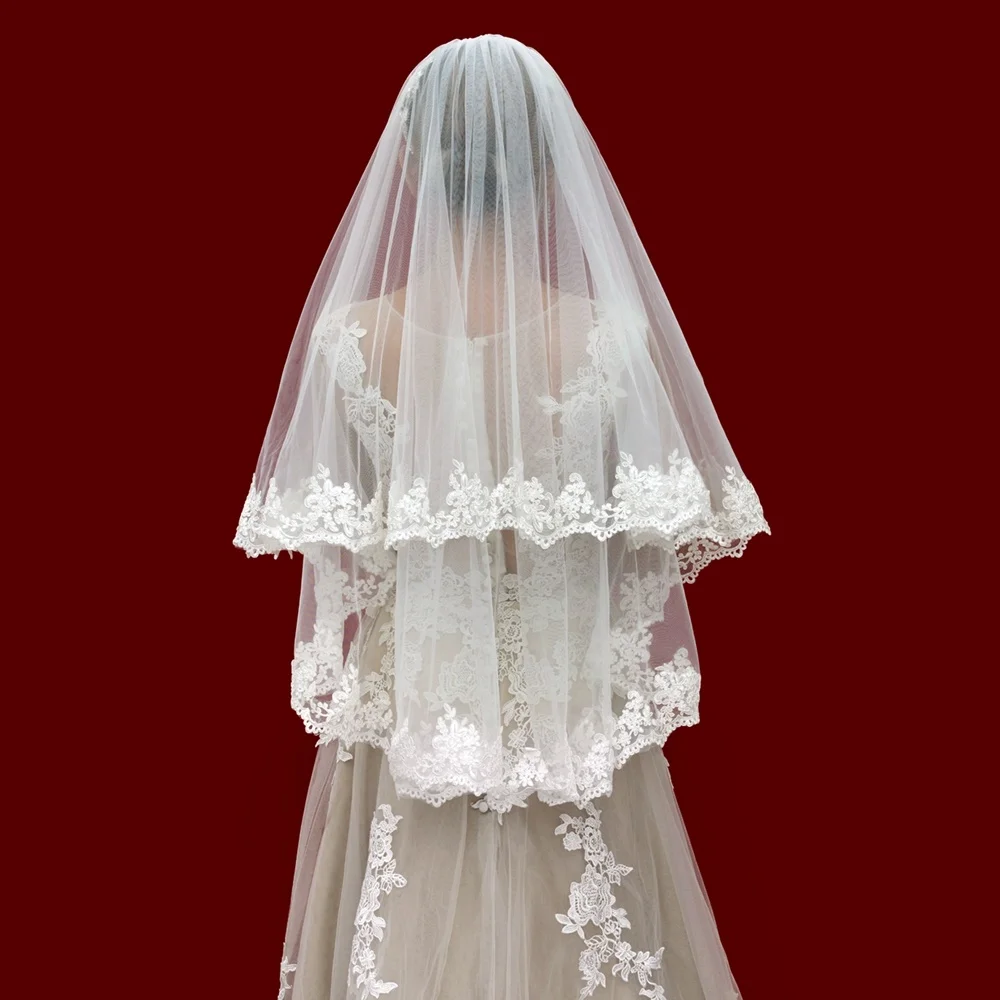 

Two Layers Veil With Comb Blusher Veil Lace Trim Veils For Women Veu Church Short Veil For Bride Girlfriend Wedding Headdress