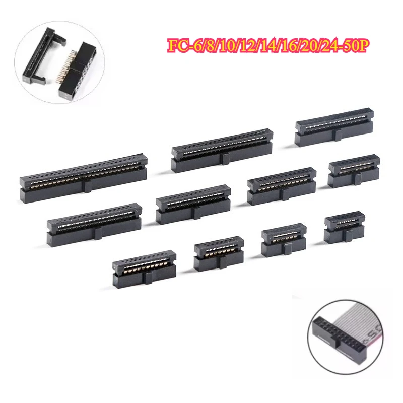 

FC-6/8/10/12/14/16/20/24-50P 1.27mm Pitch Three-piece Crimping Head IDC Connector