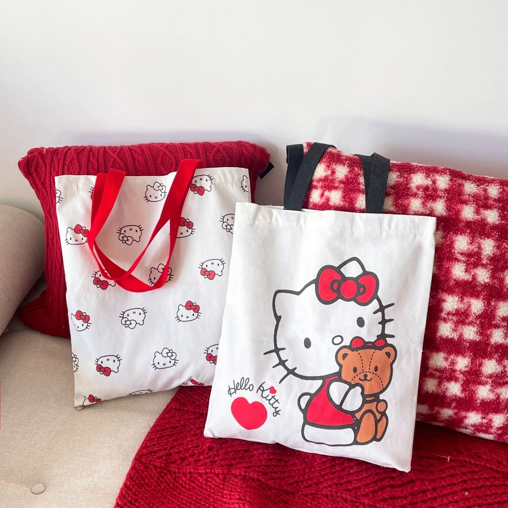 

Canvas Hello Kitty shoulder bag Cartoon Sanrio Women's Shoulder Bag Anime Cute cat Handbags Lightweight shoulder shopping bag