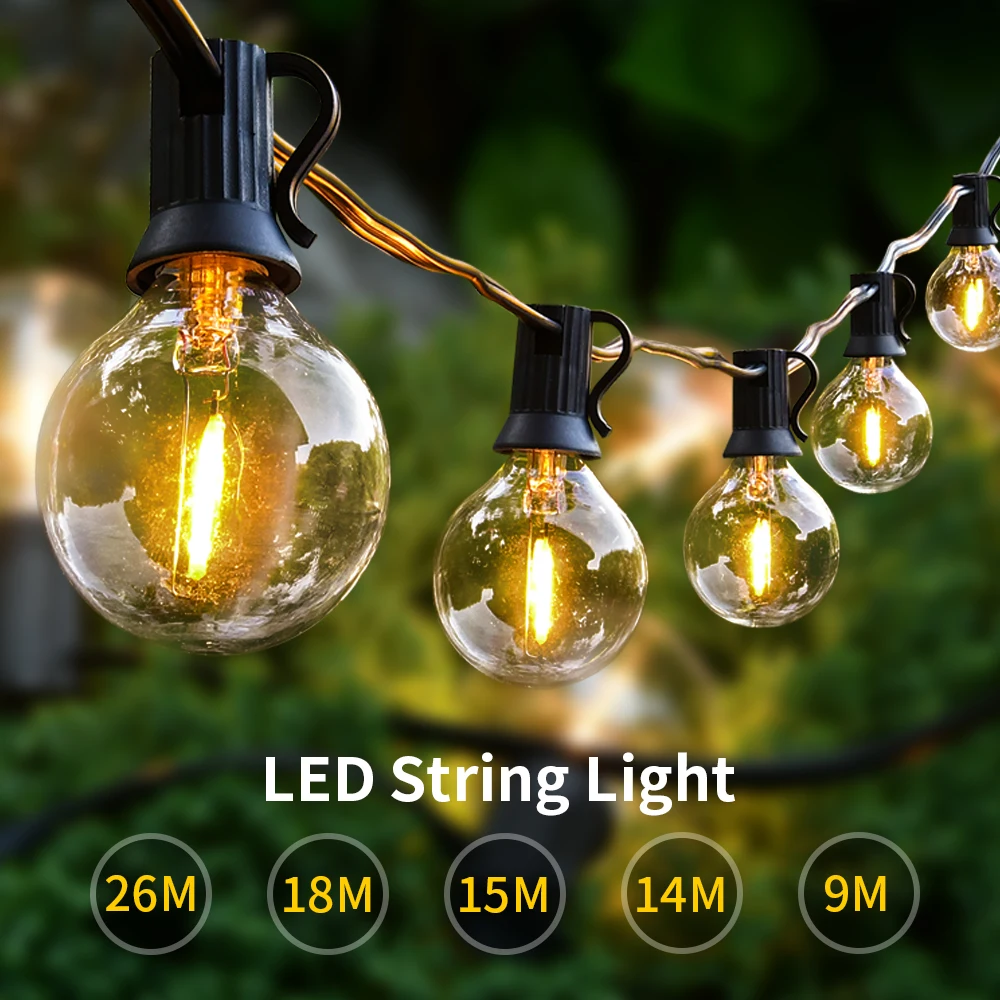 Luz da corda do diodo emissor de luz g40 led guirlanda festão luz ip45 pátio corda de fadas para jardim ao ar livre casamento patry decorate9m 14m