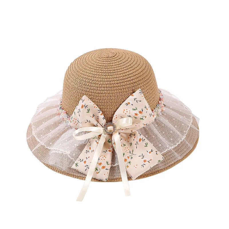 

Lolita Ladies Bow Floral Mesh Basin Hat Summer Shade Sun Fashion New Straw Hat