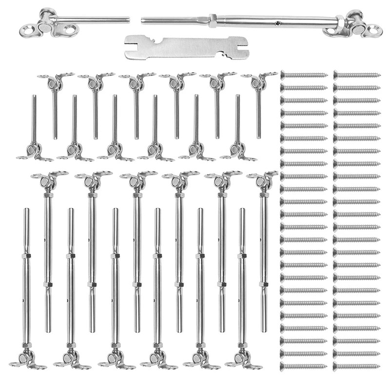 12Pcs T316 Cable Railing Kits Fit 3/16 Inch Wire Rope Cable,Toggle Turnbuckle & End For Cable Railing Systems