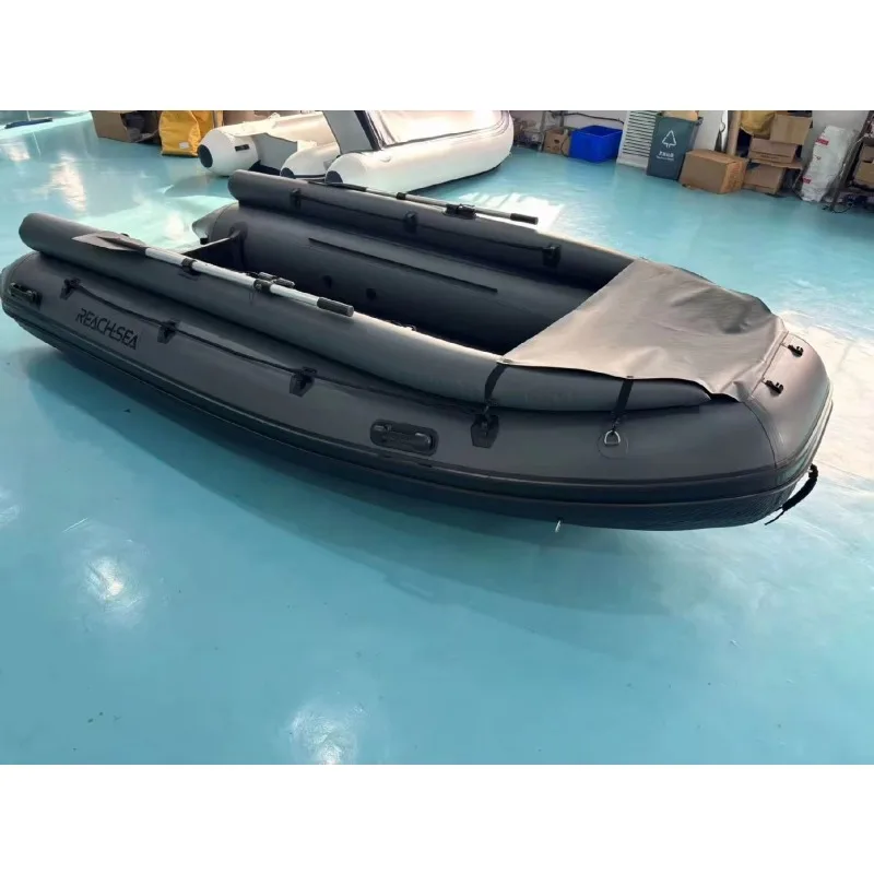 Reachsea Dark Gray Color Jet PVC Tunnel Air Deck Blow-Up Boat 12.5ft 6 People with Canopy for Sale view 2