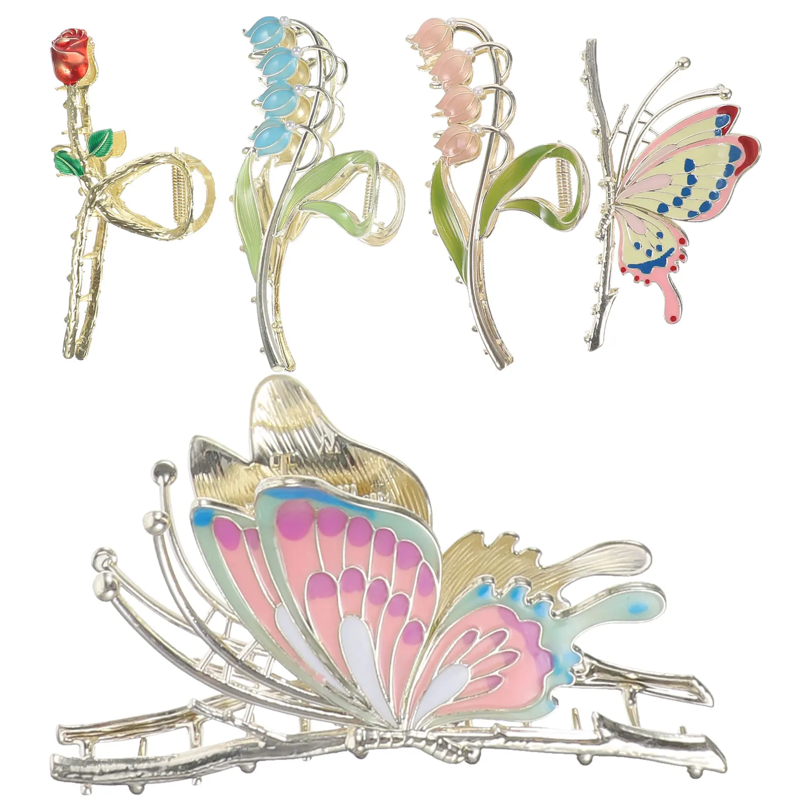 

5pcs Metal Claw Clips Assorted Styles Butterfly Flower Hair Clips Durable Alloy For Women Thick Thin Hair Accessories Korean