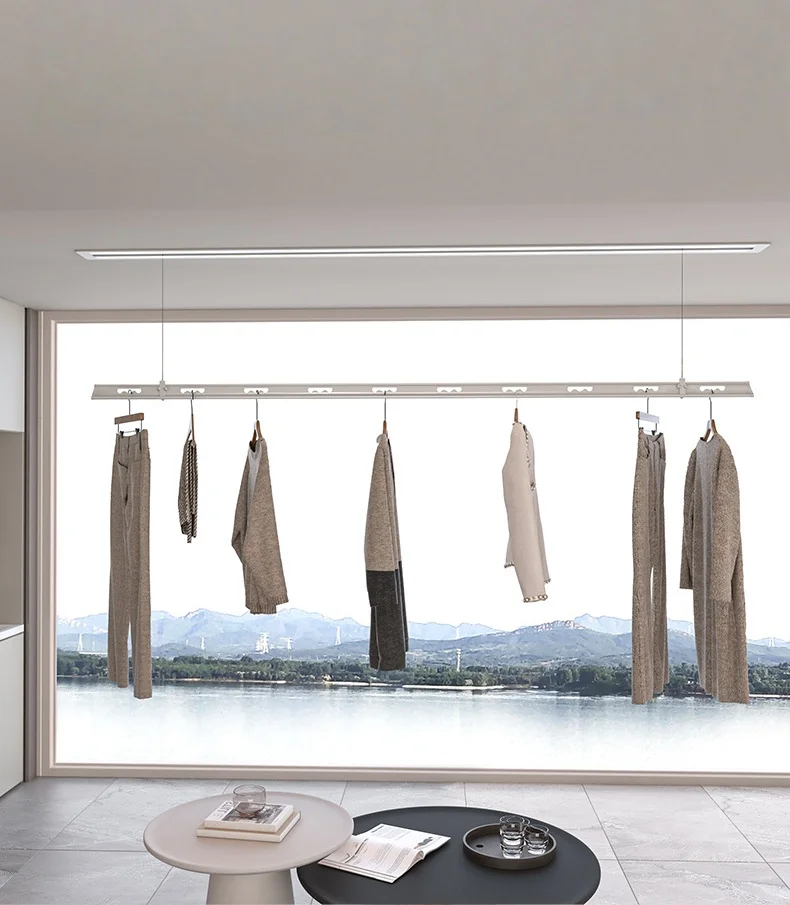 Electric Lifting Aluminum Alloy Clothes Drying Rack with Intelligent Control Hidden Embedded Design and Quilt Rod