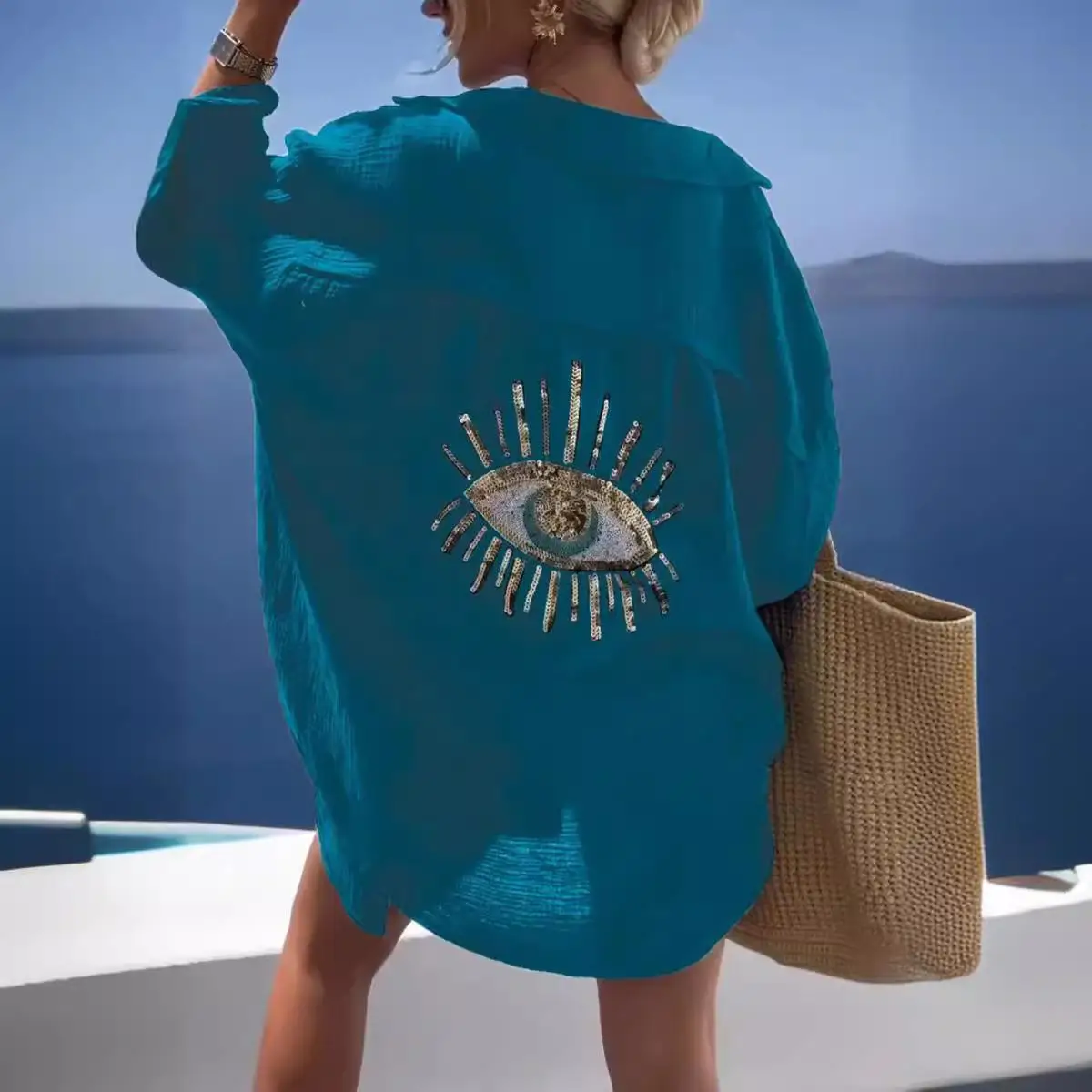 ياقة نسائية للعام الجديد طويلة من القطن والكتان irt مريحة ومسامية ومطرزة هندسية مقاومة للتشوه