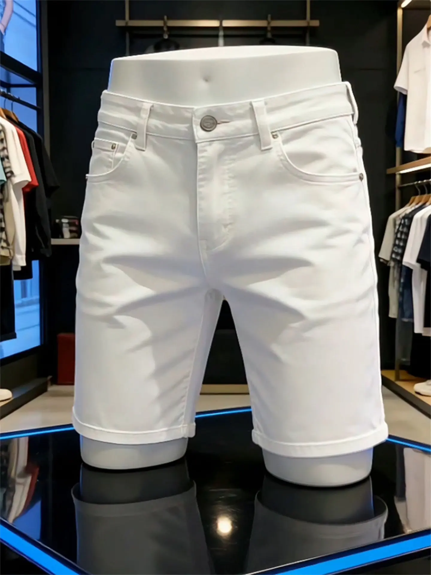 Casual White Denim Shorts for Men Thin Style Summer Ootd Teenage Trendy Leisure Five-Point Pants Mid-Waist Zipper Closure