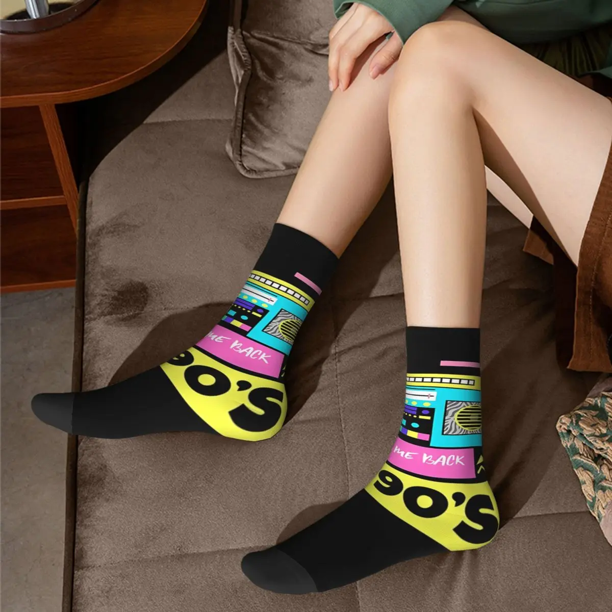 Chaussettes drôles en élan pour hommes, Take Me Back to the Nineties, Harajuku, Retour vers les années 90, Chaussettes d'équipage imprimées de qualité, Cadeau décontracté