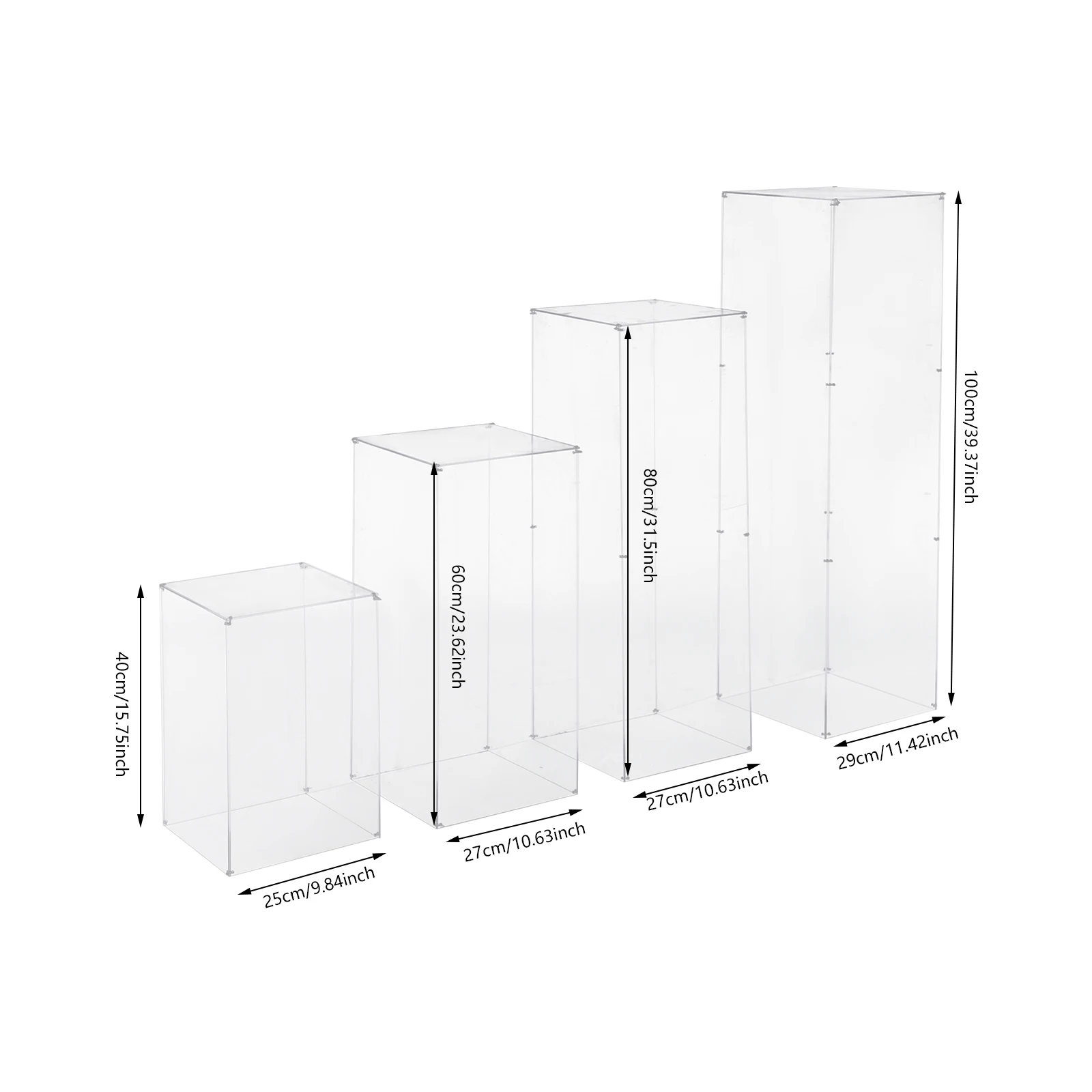 4PCS Clear Acrylic Wedding Pillar Stand, 100/80/60/40cm Height Wedding Path Decoration Props, Display Plinth Pedestal For Weddings, Art Galleries, Parties, Graduation Ceremonies