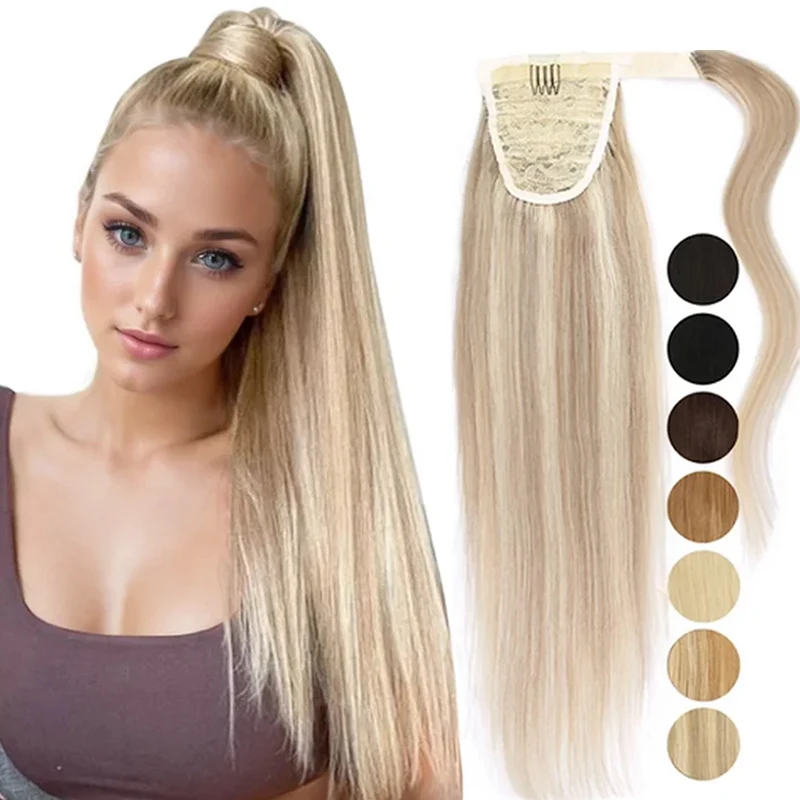 Ponytail Human Hair P18-613 Wrap Around Natural Real Hair Bonde Ponytail Hair Extension Straight 14 18 20 24 inch