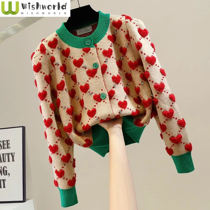 

Fashionable Contrasting Knitted Jacket with Single Breasted Sweater Loose and Versatile Stylish and Age Reducing Top