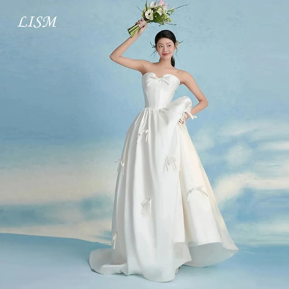 

LISM Sweetheart A-Line Bowknot Korea Wedding Dresses Photo Shoot Silk Satin Sweet Bridal Dresses Customize 웨딩드레스 Corsets