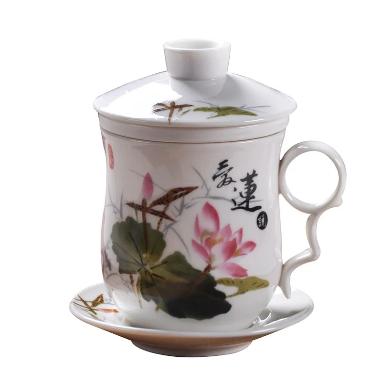 

Китайская керамическая чашка для чая, сине-белая фарфоровая персональная чашка с крышкой, фильтр, пузырьковая чашка для офиса