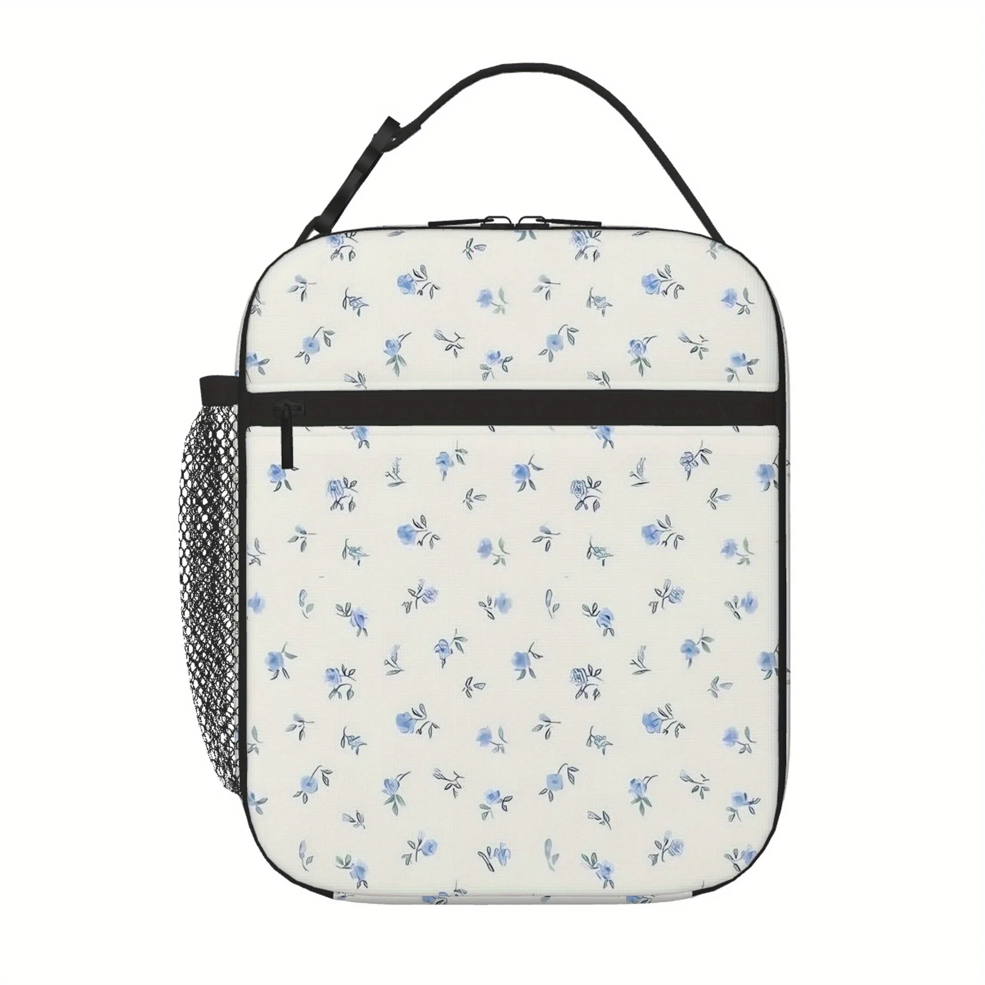 1pc Printed Fabric with Blue Floral Pattern Thermal Bag Insulation Tote, No Food Contact - Suitable for Home, Restaurant, Office