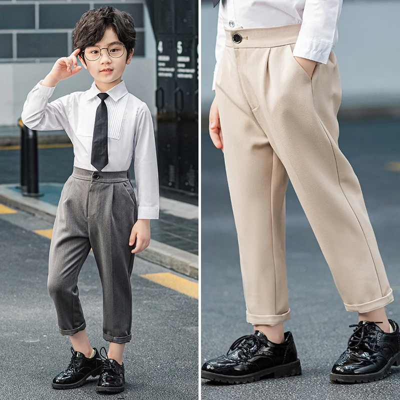 

Kids Suit Pant Boys Formal Dress Long Sleeve Shirt Casual Pants Teen Child Solid Color Trousers Baby Toddler Gentlemen Clothes