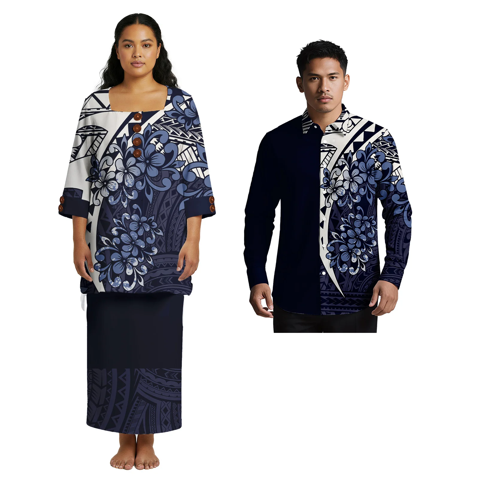 مريحة مخصص 2 قطعة مجموعة الملابس هاواي النساء Puletasi 2 قطعة فستان ساموا الرجال ألوها قميص بولينيزيا أنيقة زوجين دعوى