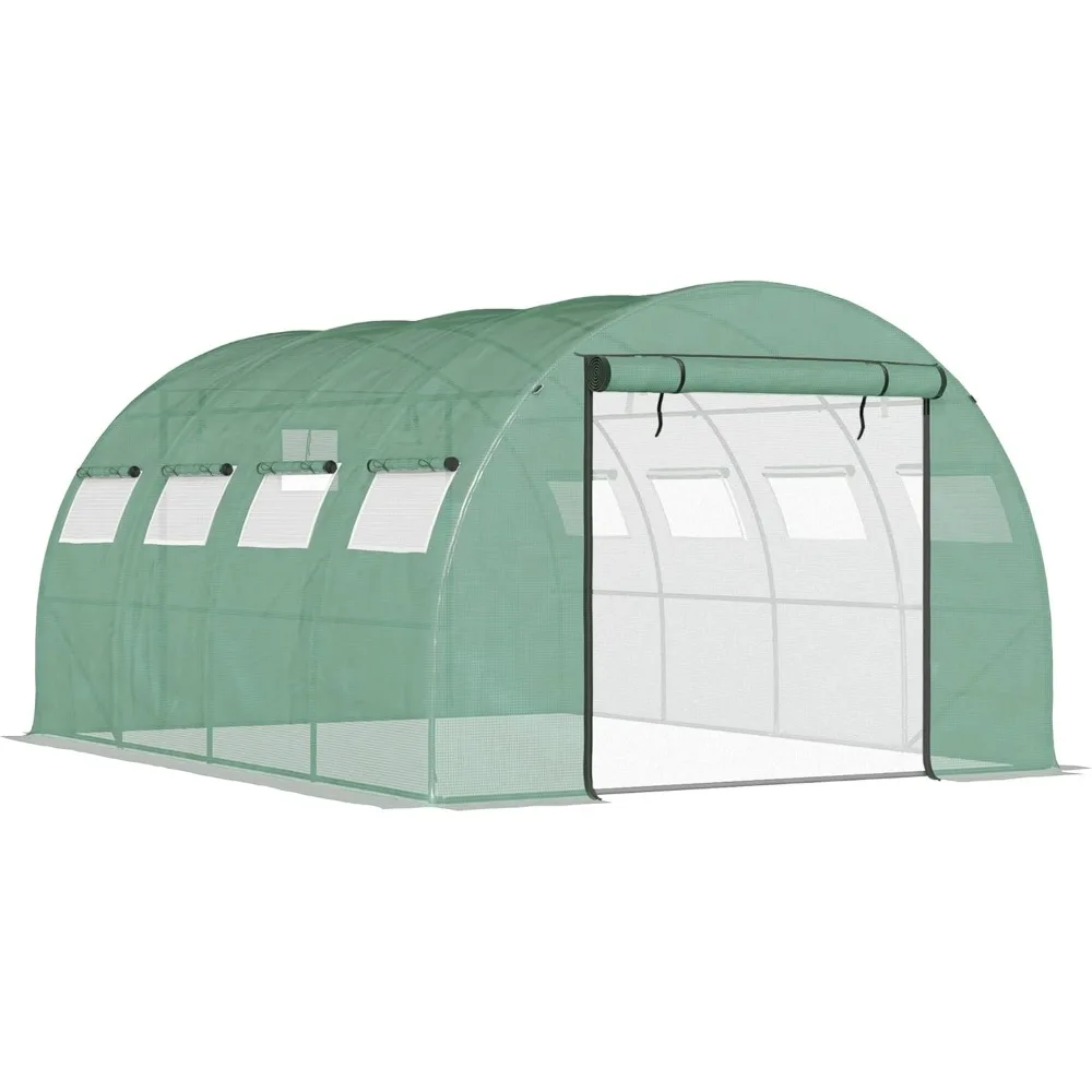 13' x 10' x 6.5' Walk-in Tunnel Greenhouse with 2 Zippered Mesh Doors & 10 Mesh Windows, Upgraded Gardening Plant Hot House