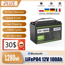 LiFePO4 12V 24V 100AH 200AH Battery Pack Lithium Solar Batteries 6000+ Cycle With Bluetooth BMS Grand A Cells For RV Boat NO TAX