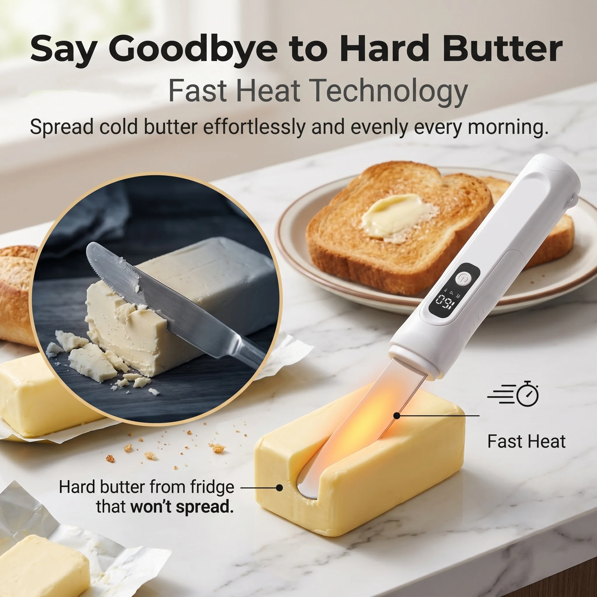 Rechargeable Electric Butter Spreader 3 Temp Settings 50C 60C 70C Celsius Fahrenheit Switch Cordless Warming Knife Waterproof
