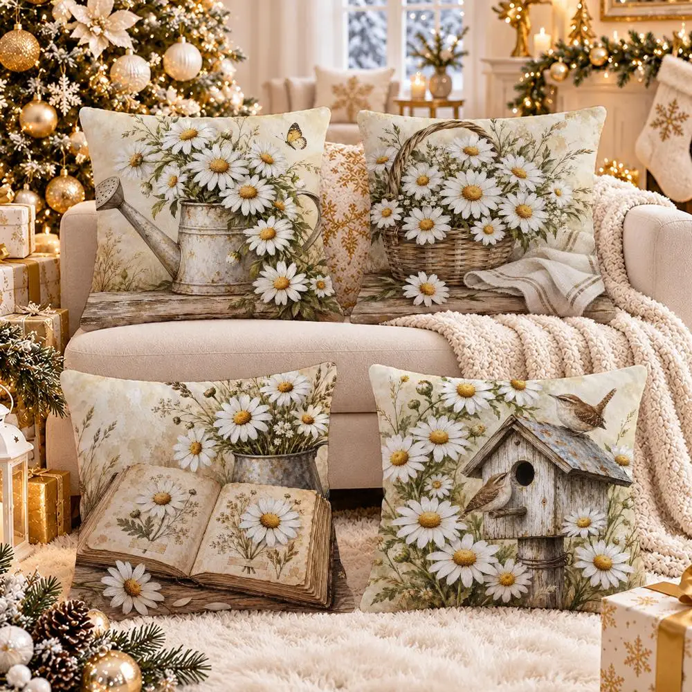 Meadow Daisy Keepsakes Cushion Cover 1/4Pcs Soft Plush Cushion Case Throw Pillowcase Cozy Home Sofa Bed Living Room Decor