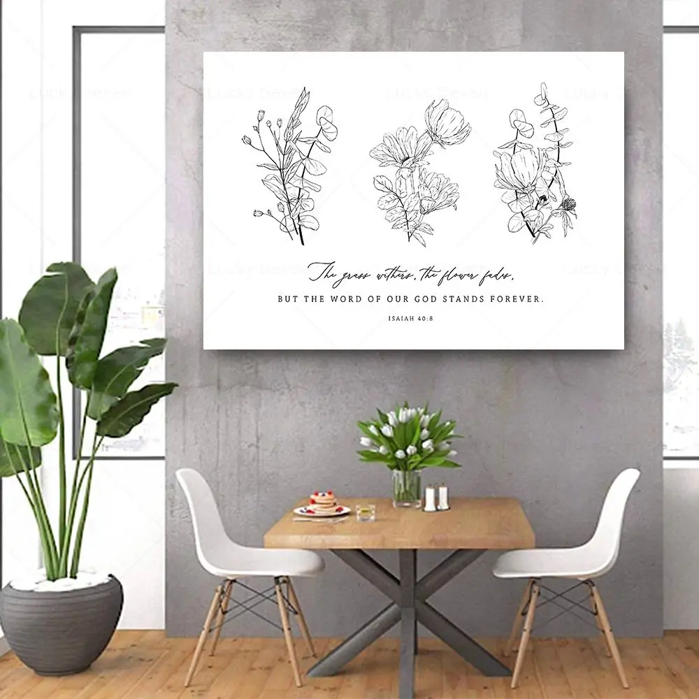 Bible Verse Print The Grass Withers The Flower Fades Sign Quote Poster Scripture Wall Art Canvas Painting Living Room Home Decor