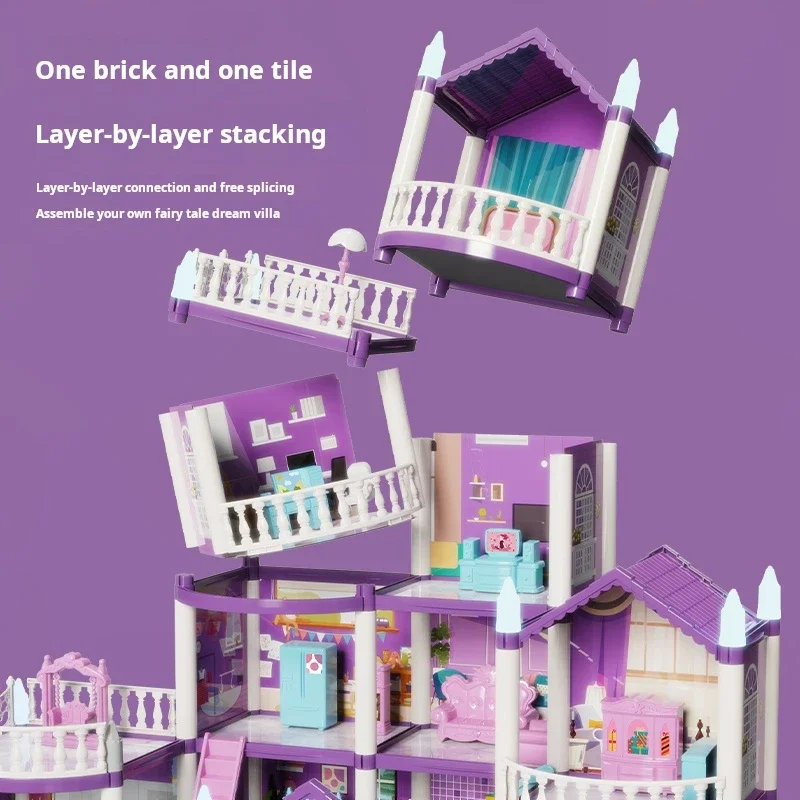 DIY Villa grande casa de muñecas conjunto casa de juegos montar muebles de simulación dormitorio cocina niños juguetes educativos regalos para niñas y niños