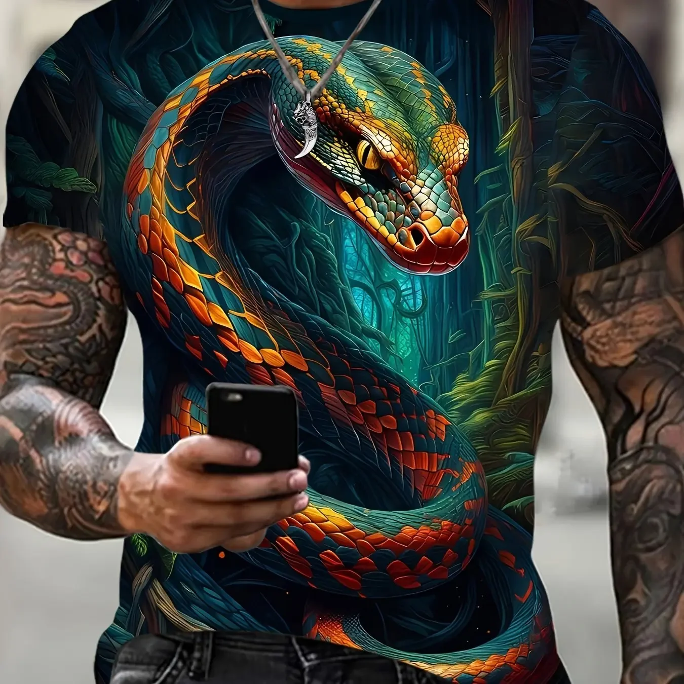 Horror Snake 3D Printed T Shirt For Men Clothes Fashion Punk T-Shirt Casual Streetwear Oversized Men Clothing Y2k Tops