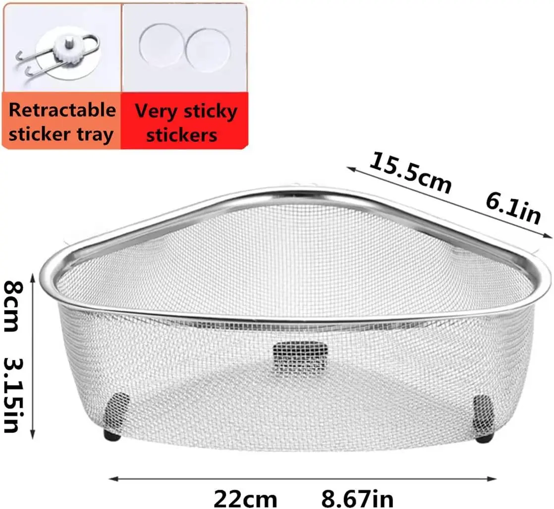Kitchen Triangle Sink Strainer Corner Sink Strainer Multifunction Sink Drain Strainer Basket Stainless Steel Catcher Strainer