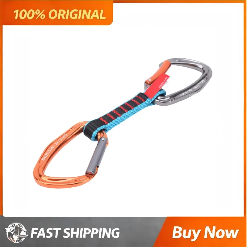 

2026 28cm Climbing Quickdraw Nylon Webbing Quick Draw Carabiner Straight Bent Gate Safety Set Mountaineering Ice Climbing Orange